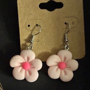 Pink Floral Dangle Earrings - Matte Blossom Design